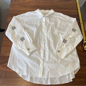 White Button-Up Shirt with Embroidered Details